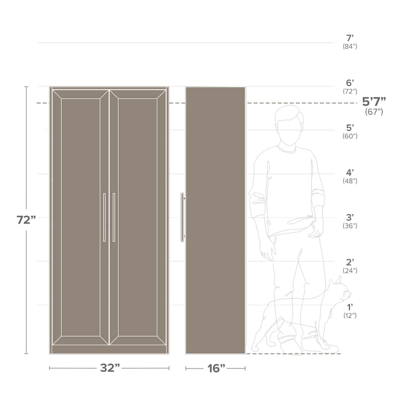 Prepac Elite Premium Home Storage Cabinet with Panel Doors 16" D x 32" W x 72" H - 32 in W x 72 in H x 16 in D