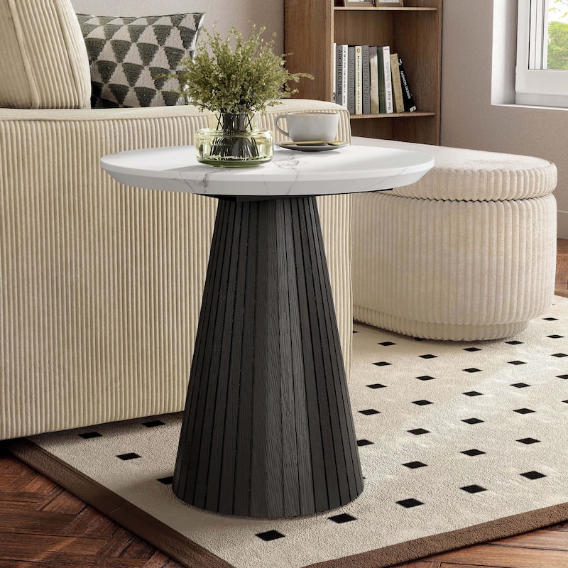 Furniture of America Tonix Modern White and Black Round Faux Marble Top End Table - Black