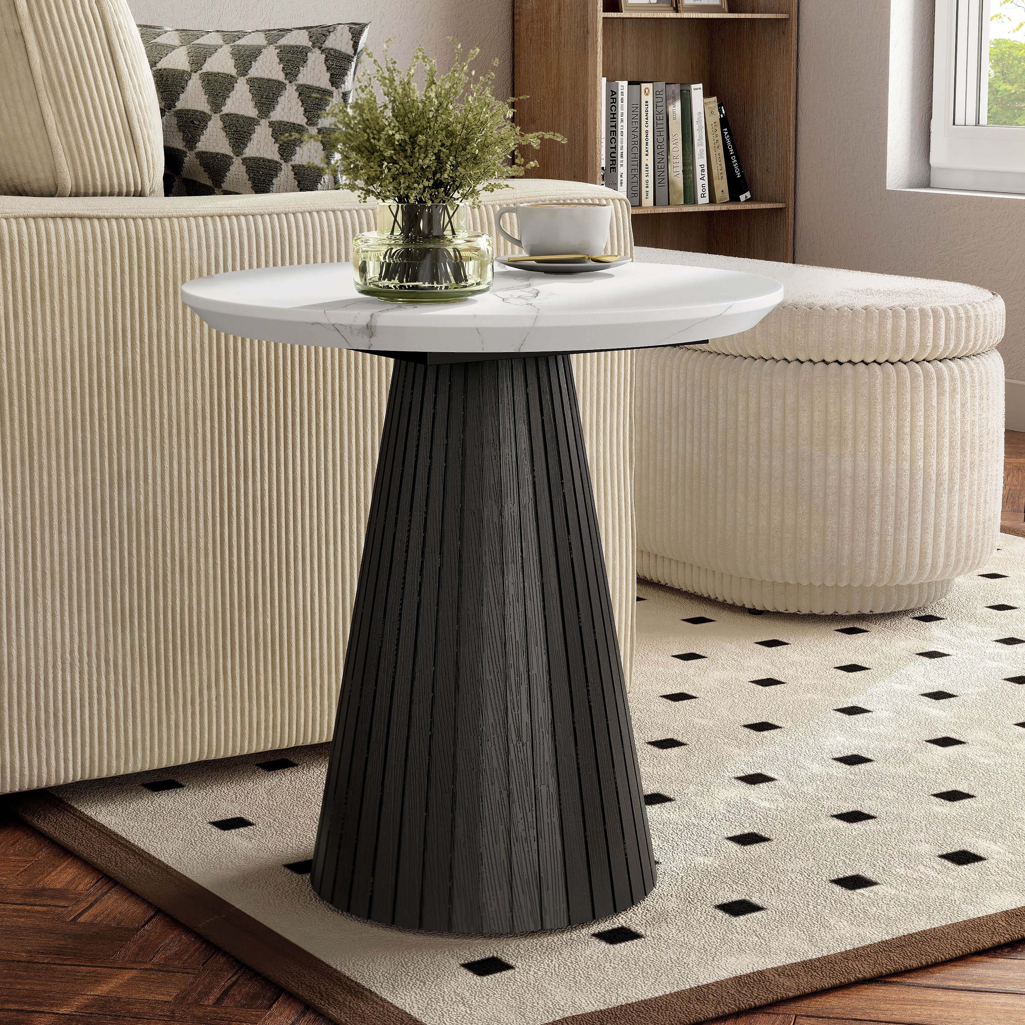 Furniture of America Tonix Modern White and Black Round Faux Marble Top End Table