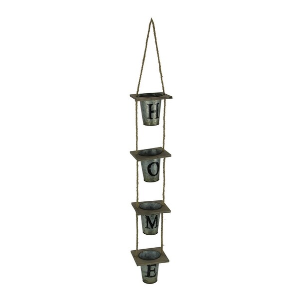 Rustic Wood and Rope 4 Tier Home Hanging Metal Planter - 29.5 X 5.25 X 5.25 inches