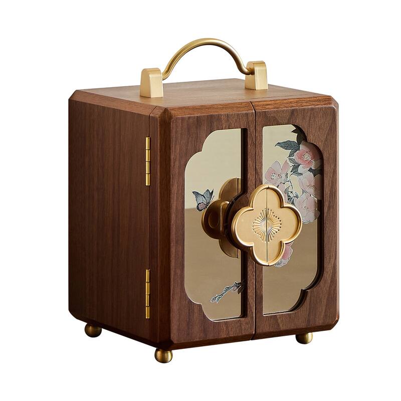 Elegant Brown Wooden Jewelry Box – Black Walnut 4-Layer Organizer with Mirror & Gold Handle, Ideal Gift for Birthdays - 6.3 in - 6.3 in