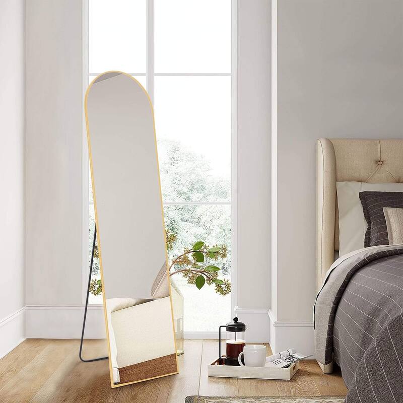 Floor Standing Mirror, Wall Mirror with Stand Aluminum Alloy Thin Frame,16''*59'',Gold-arched - Gold