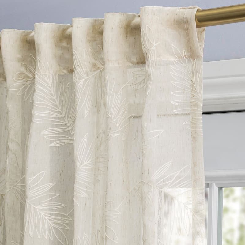 Gorgeous Sheer Leaf Embroidered Rod Pocket W Back Tab Patio Panel - 104"W x 108"L
