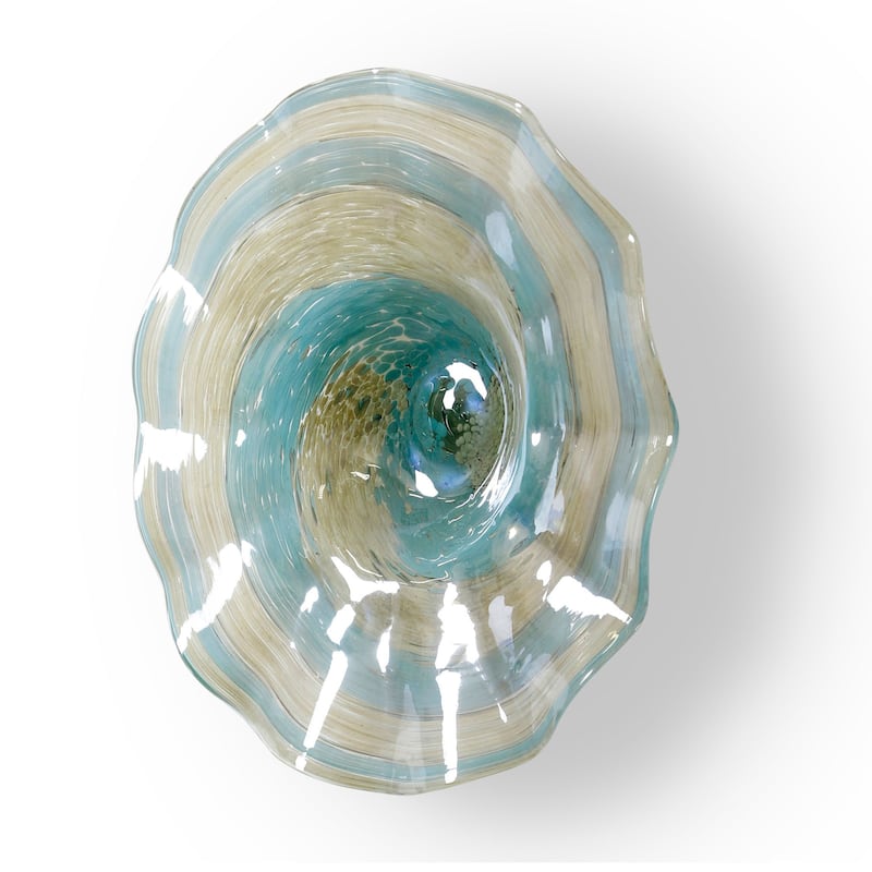Firenze Twisted Water and Ice Glass Platter - Blues, Beiges and Creams - 19.5"D x 19.5"W x 6"H - 19.5"D x 19.5"W x 6"H