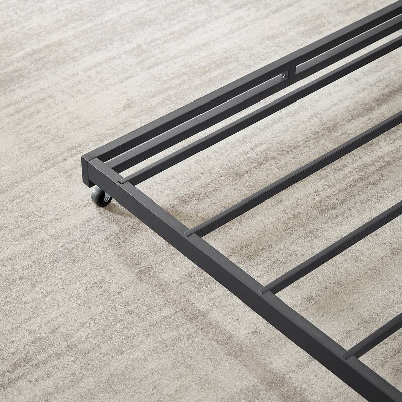 Grey Metal Daybed with Trundle, Twin Size, Space-Saving Design