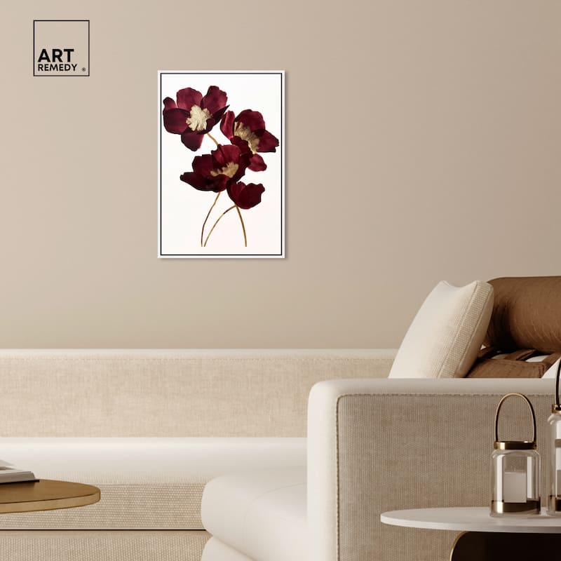 Art Remedy Wine Flowers Framed Floral Fine 1 Piece Canvas Wall Art