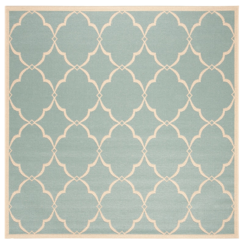 SAFAVIEH Linden Gaye Indoor/ Outdoor Waterproof Patio Backyard Rug. - 6'7" Square - Aqua/Cream