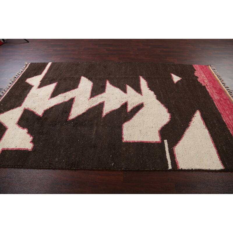 Modern Abstract Moroccan Oriental Area Rug Hand-knotted Wool Carpet - 5'11" x 9'10"