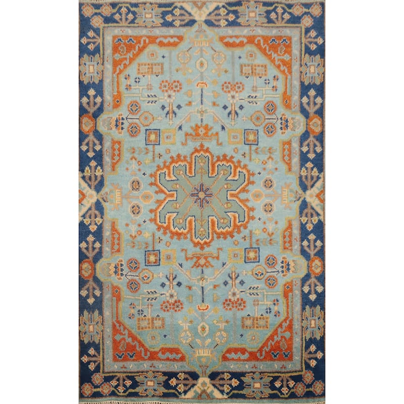 Hand Knotted Oriental 100% Wool Carpet Traditional Medallion Navy Blue & Blues Kazak Area Rug - 5' 11'' X 3' 11''