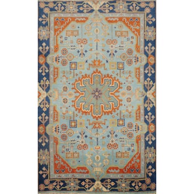 Hand Knotted Oriental 100% Wool Carpet Traditional Medallion Navy Blue & Blues Kazak Area Rug - 5' 11'' X 3' 11''