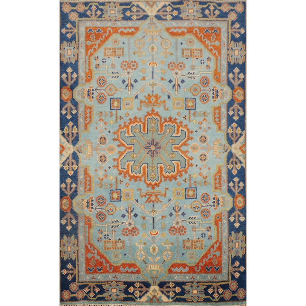 Hand Knotted Oriental 100% Wool Carpet Traditional Medallion Navy Blue & Blues Kazak Area Rug - 5' 11'' X 3' 11''