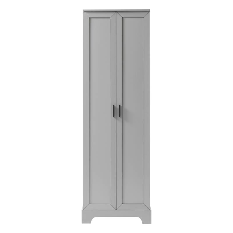 Roomfitters Tall 2-Door Storage Cabinet with 5-Tier Adjustable Shelves, Modern MDF Linen Tower for Bathroom & Office