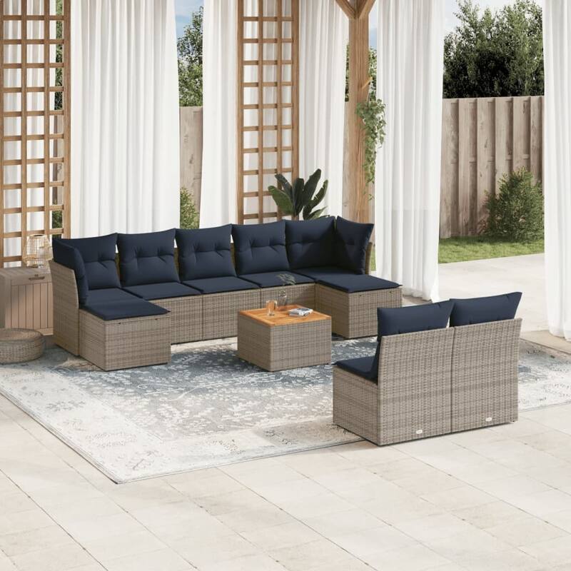 vidaXL Patio Sofa Set with Cushions Outdoor Furniture 10 Piece Poly Rattan - 24.4x 24.4x 27.2 - Grey