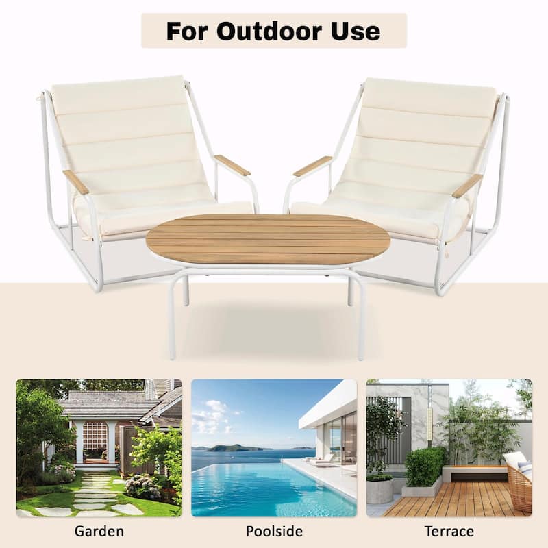 3-Piece Poolside Lounge Chairs Set - Outdoor Chaise Lounges with Acacia Side Table