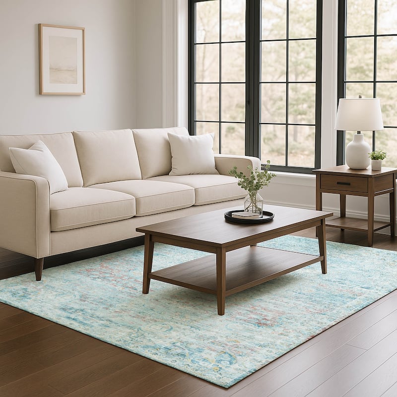 Premium Washable Super Soft Vintage Traditional Mayfield Rug - Sky - 5' x 7'6"