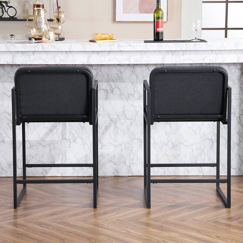Upholstered Counter Height Bar Stool with Armrests, Metal Frame and Padded Seat, Dining Chair for Kitchen Island, Restaurant
