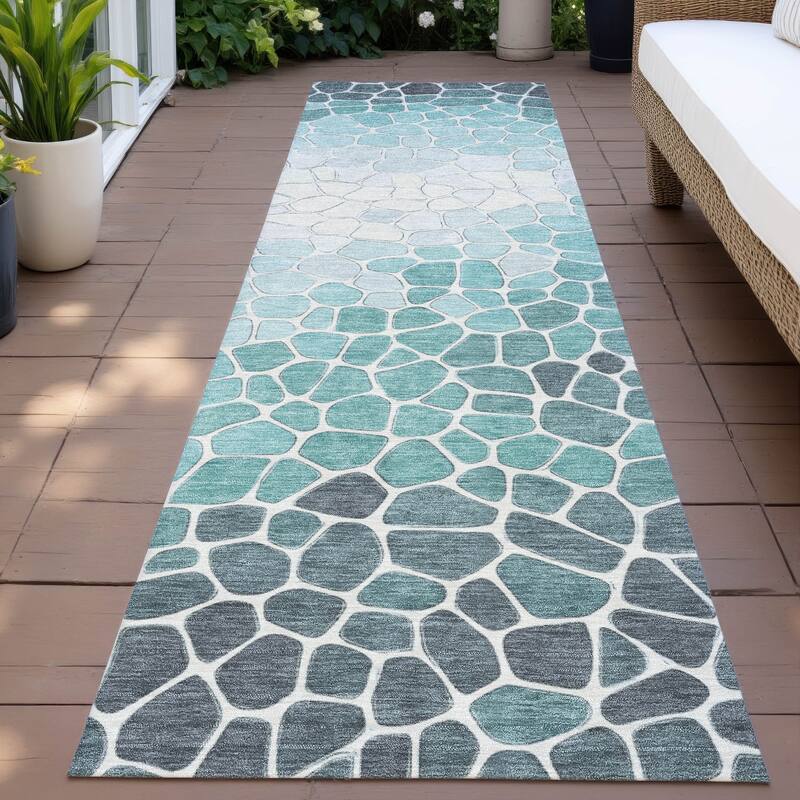 Machine Washable Indoor/Outdoor Contemporary Ombre Chantille Rug - Teal - 2'3" x 7'6"