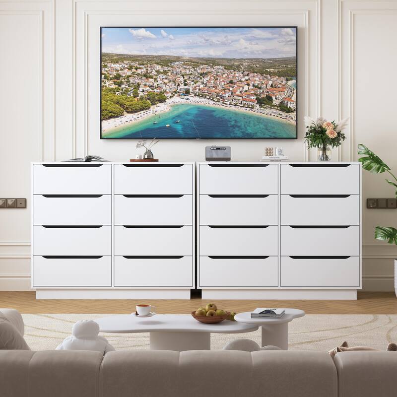 Wooden White Dresser for Bedroom, 9 Drawer/8 Drawers Double Dressers & Chest of Drawers, Large Clothing Storage Cabinet