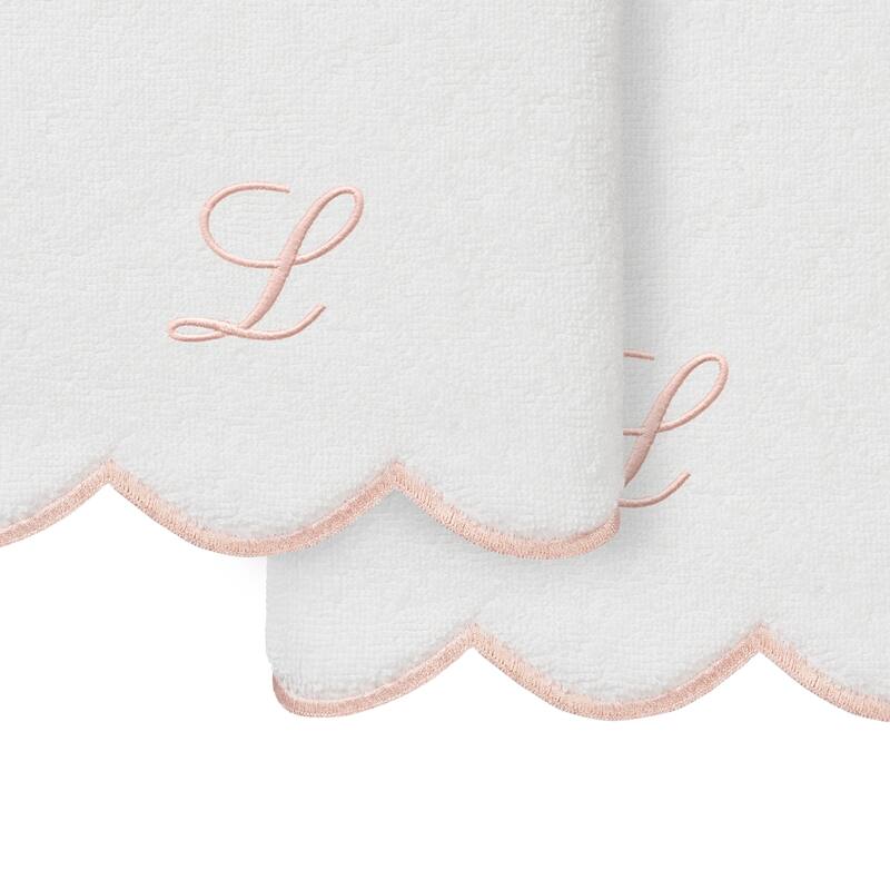 Authentic Hotel and Spa 100% Turkish Cotton Pink ADORNIA Scallop Personalized 2 Piece Hand Towel Set - 2 Hand Towels