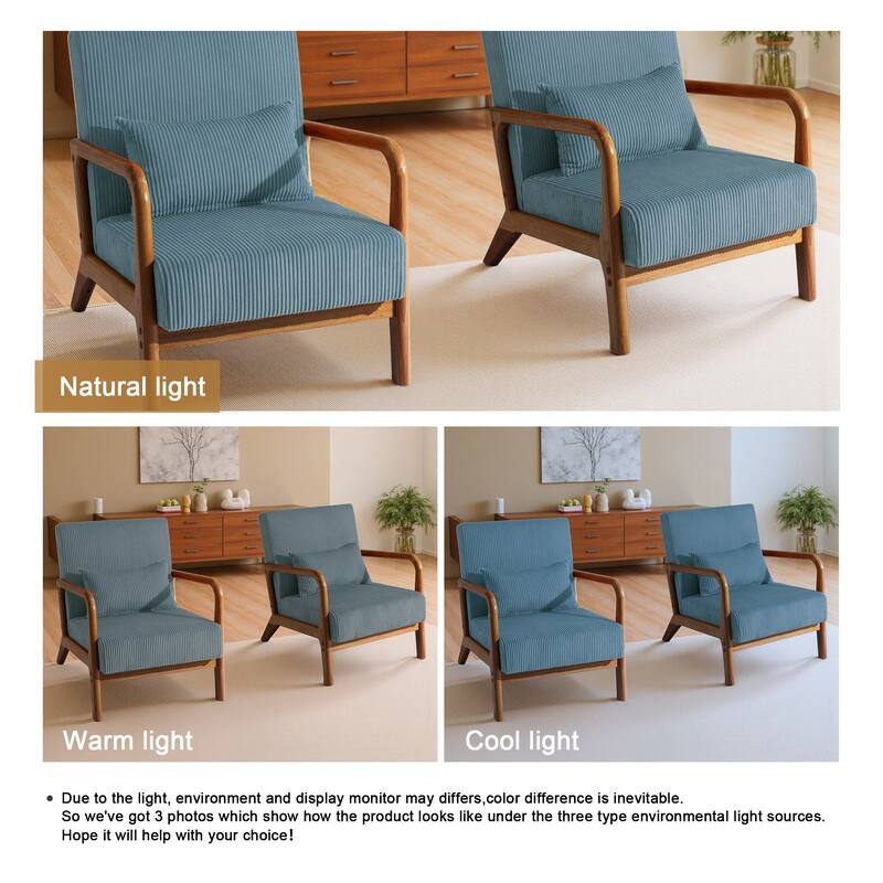Modern Corduroy Upholstered Accent Chair with Wood Legs Set of 2