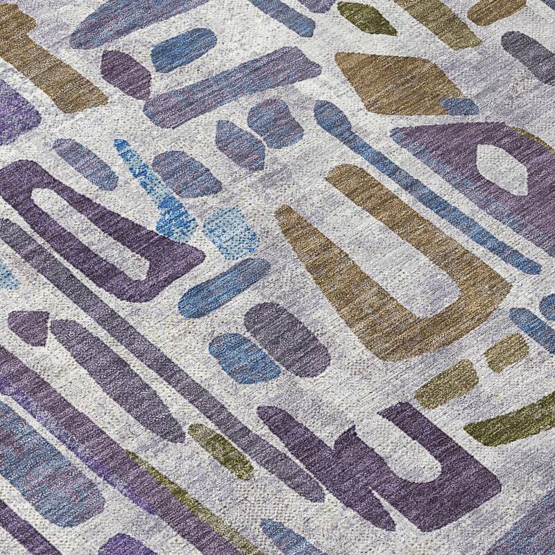 Machine Washable Indoor/ Outdoor Global Geo Chantille Rug