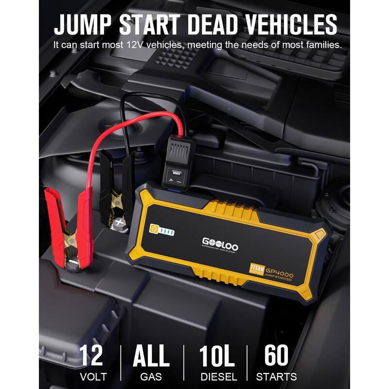 Jump Starter Box 4000A Peak Car Starter (All Gas,up to 10.0L Diesel