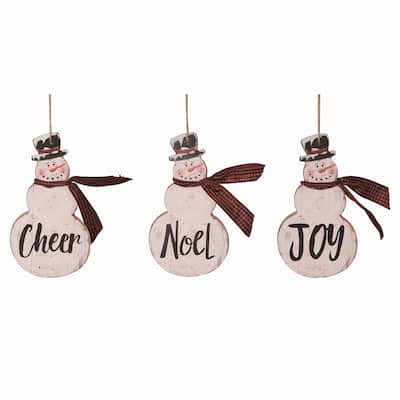 Transpac MDF Rustic Snowman Ornament Set of 3 Christmas Home Decorations - Multicolor