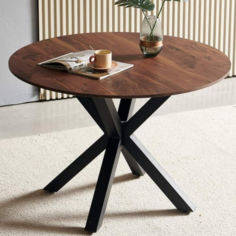 Coffee Table With Round MDFTable Top - Matte Black/Natural
