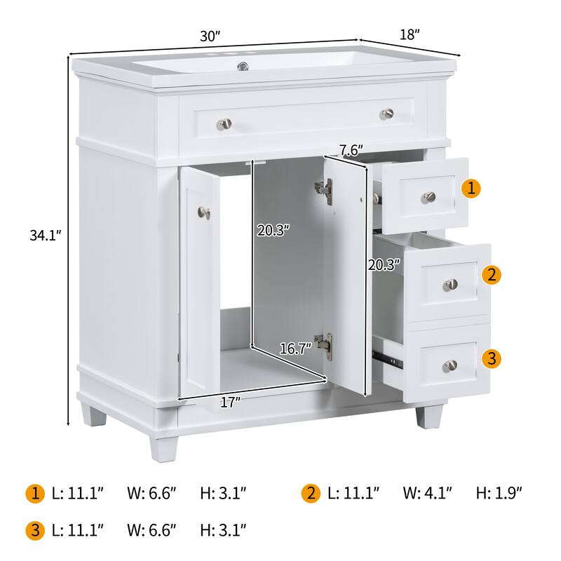 30" Free Standing Bathroom Vanity Cabinet