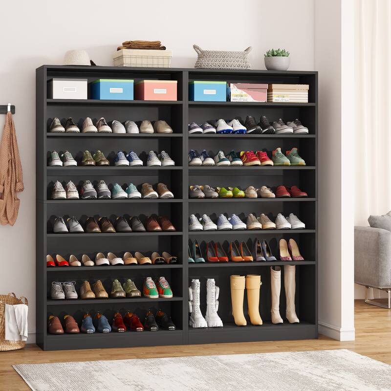 Wood Shoe Cabinet, Freestanding Shoe Storage Cabinet, Open Storage Shoe Organizer Entryway Shoe Rack Cabinet