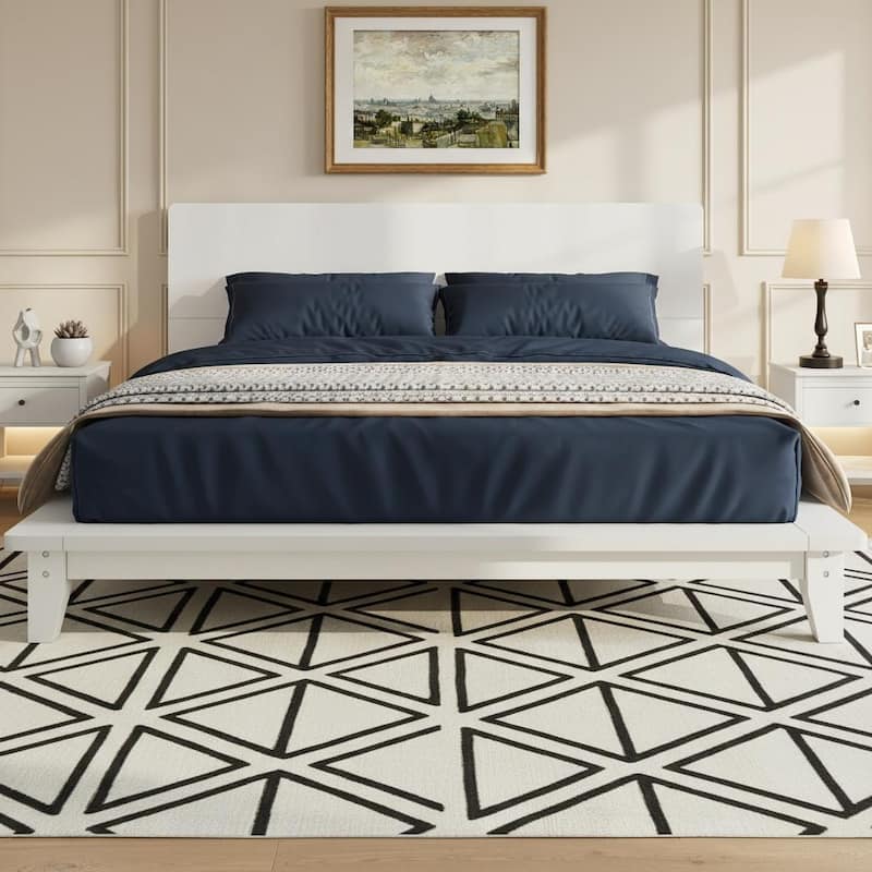 Minimalist Wood Platform Bed Frame with Headboard by Harper&Bright Designs - White - Full