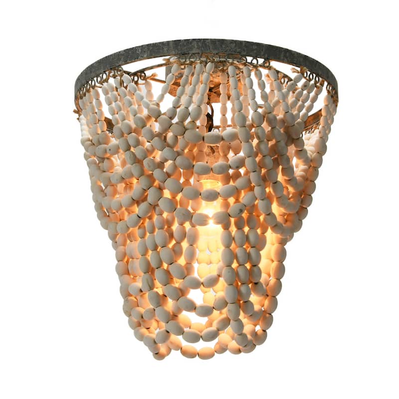2-Tier Draped Wood Bead Semi-Flush Mount Ceiling Light