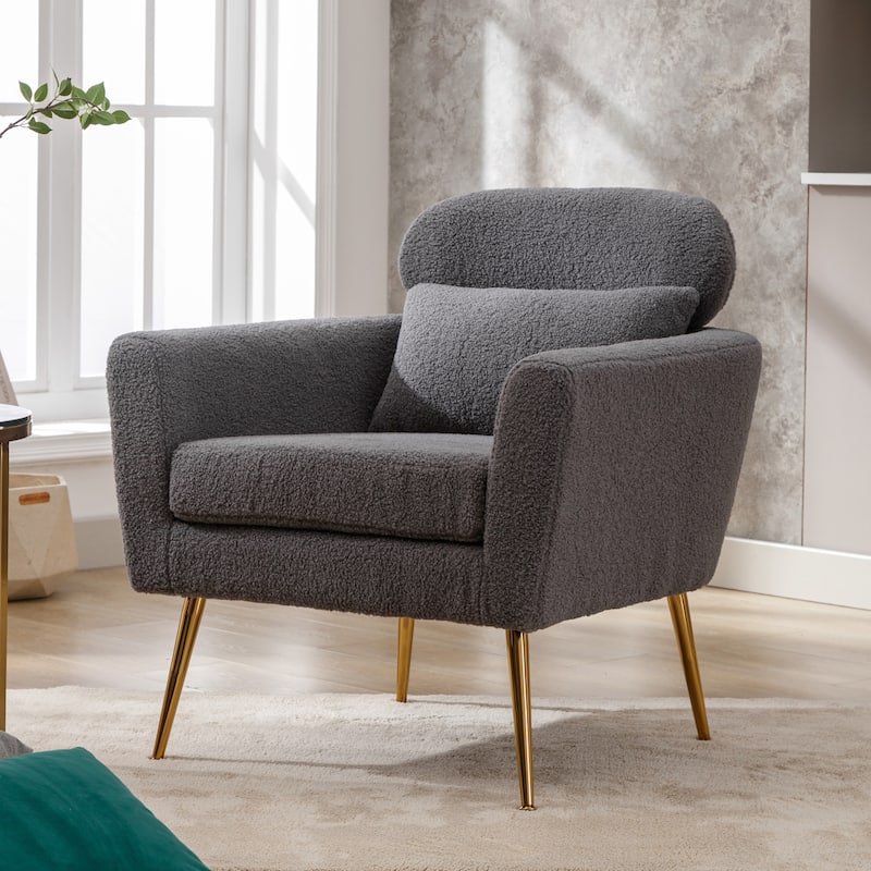Mid Century Modern Upholstered Accent Chair With Pillow - Gray