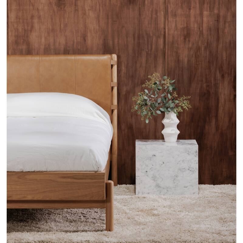 NADAAL STUDIOS Odette Queen Bed - Soft Low Design in Solid Oak and Oak Veneer in Light Brown