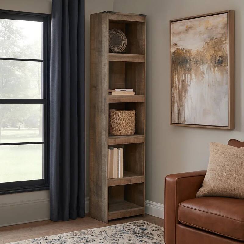 72 Inches 5 Compartment Wooden Pier with Metal Brackets, Brown