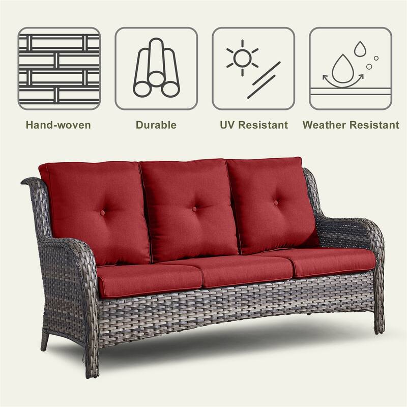 Pocassy 3-Piece Outdoor Wicker Sofa Set with Ottoman