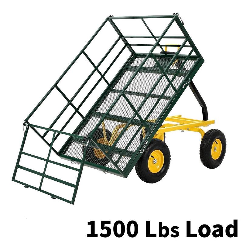 Heavy Duty 3-in-1 Yard Garden Wagon Cart with Removable Side Panels for Outdoor Lawn, Yard, 1500 LB Load - Green
