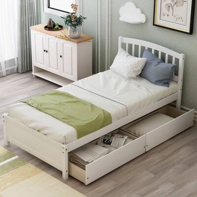 Twin Size Platform Bed Frame with Side 2 Drawers and Headboard