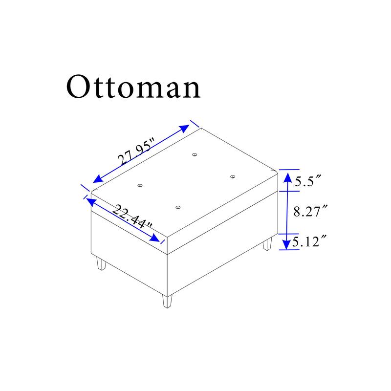 104.5" Gray Upholstered Sofa Set with Comfortable Coin-Spring Cushions, Sturdy Frame, Chaise Lounge, Versatile Storage Ottoman