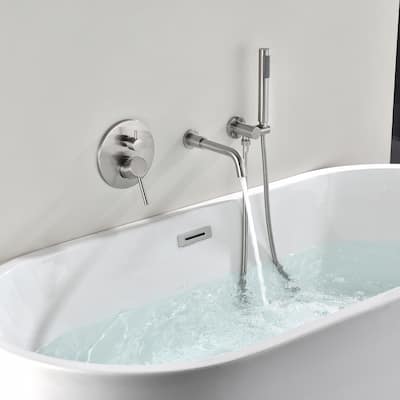 Solid Brass 2 Handle Wall Mounted Roman Tub Faucet With Handheld Shower