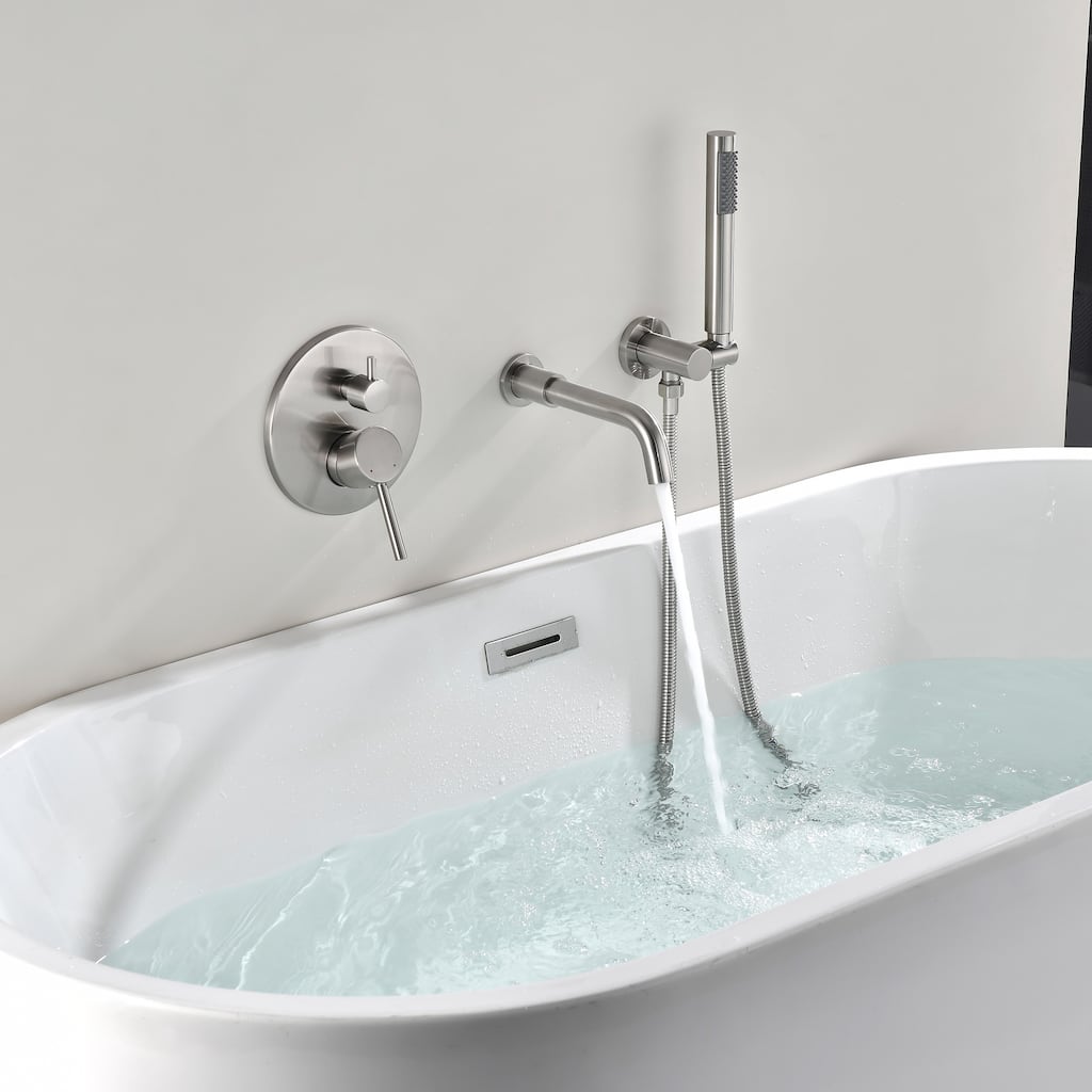 Solid Brass 2 Handle Wall Mounted Roman Tub Faucet With Handheld Shower