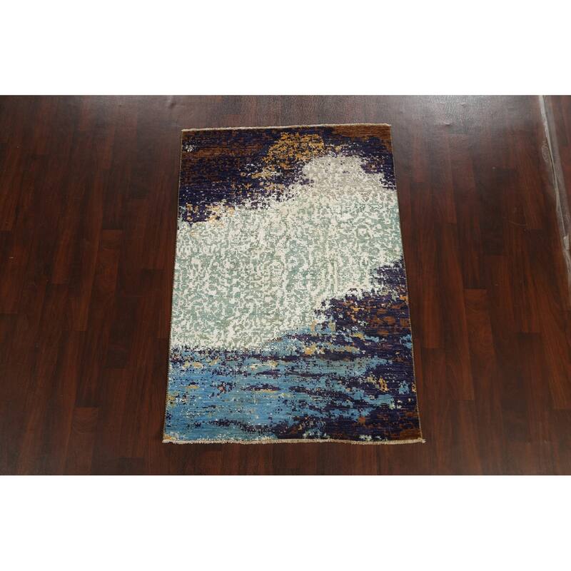 Wool/ Silk Artistic Contemporary Abstract Oriental Area Rug Handmade - 4'1" x 6'1"