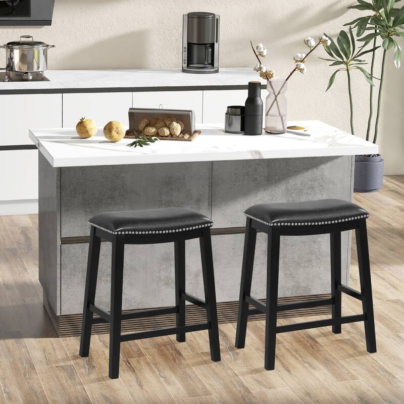 Gymax 4PCS 26'' Upholstered Counter Height Bar Stool PVC Leather