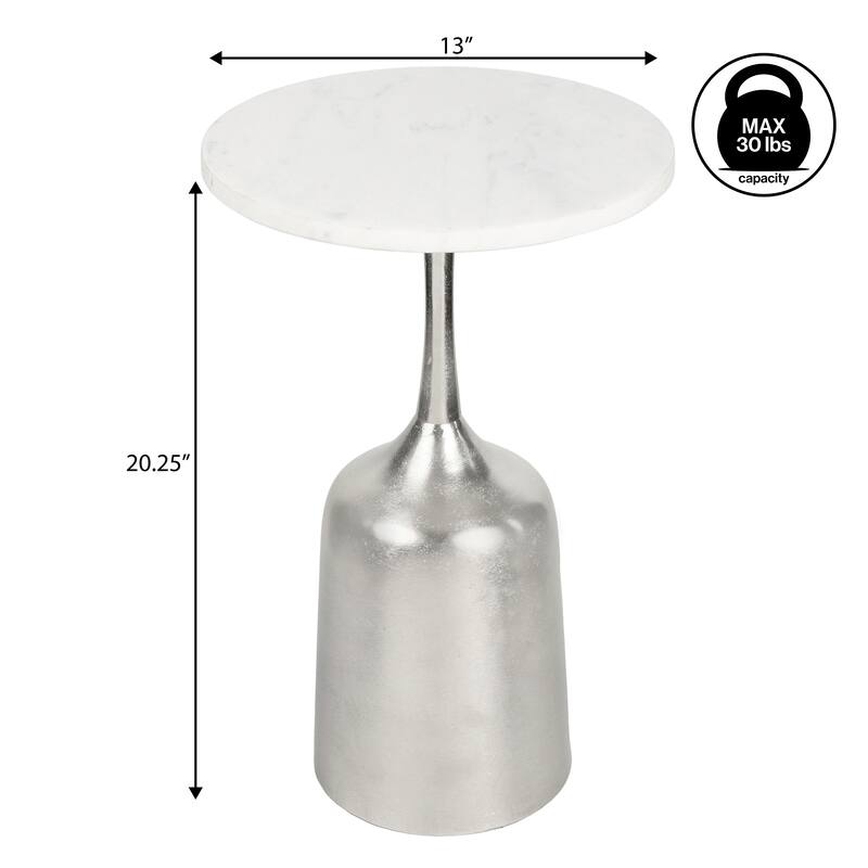 Pip 20.25″ Metal Drink, End Table w/ White Marble Round Top & Bell Pedestal Base, By JONATHAN Y