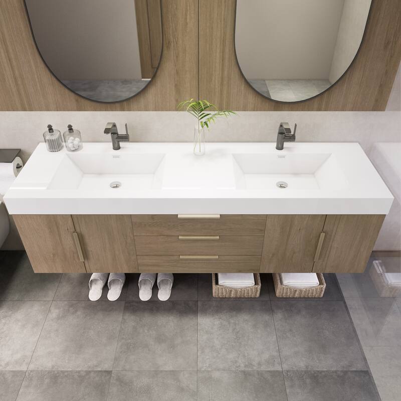 Noble 72" Wall Mounting Vanity with Reinforced Acrylic Double Sink