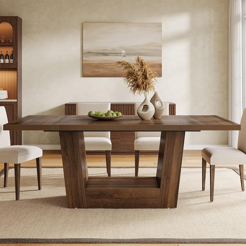 63 Inches Dining Room Table, Farmhouse Kitchen Dinner Table with Heavy-Duty Base