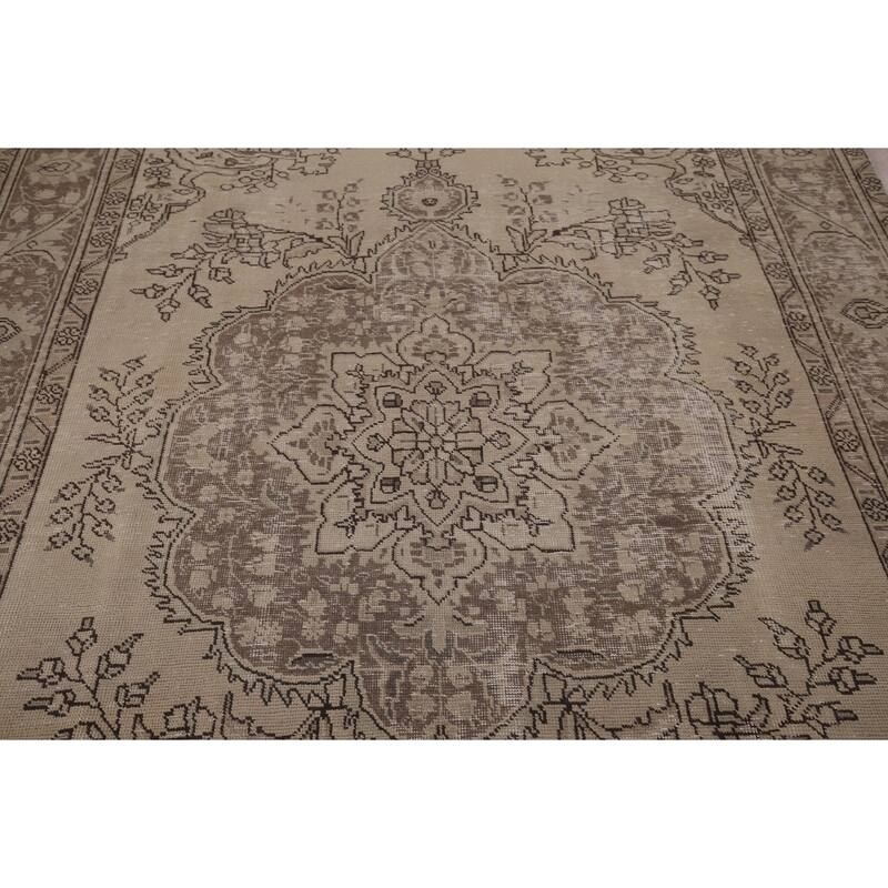 Distressed Tabriz Vintage Persian Rug Handmade Traditional Wool Carpet - 6'8" x 9'5"