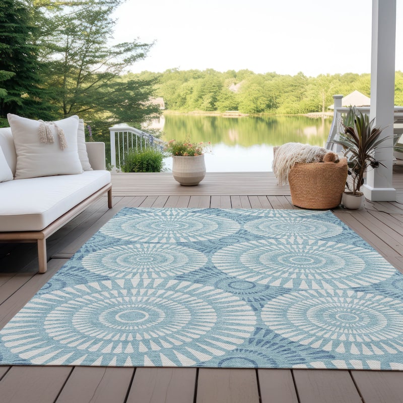 Machine Washable Indoor/ Outdoor Chantille Modern Burst Rug - Teal - 9' x 12'