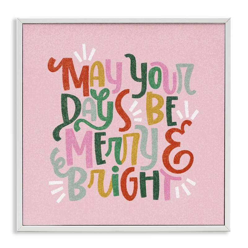 Stupell Pastel Merry & Bright Phrase Framed Giclee Art Design By Sarah Hickman - 24 x 24 - White