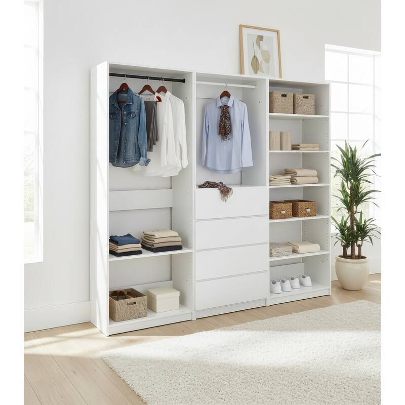 Prosper White Freestanding Walk in Wood Closet System - 94.2"W x 15.7"D x 83" H
